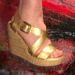 MK platform wedge Espadrilles w/gold leather